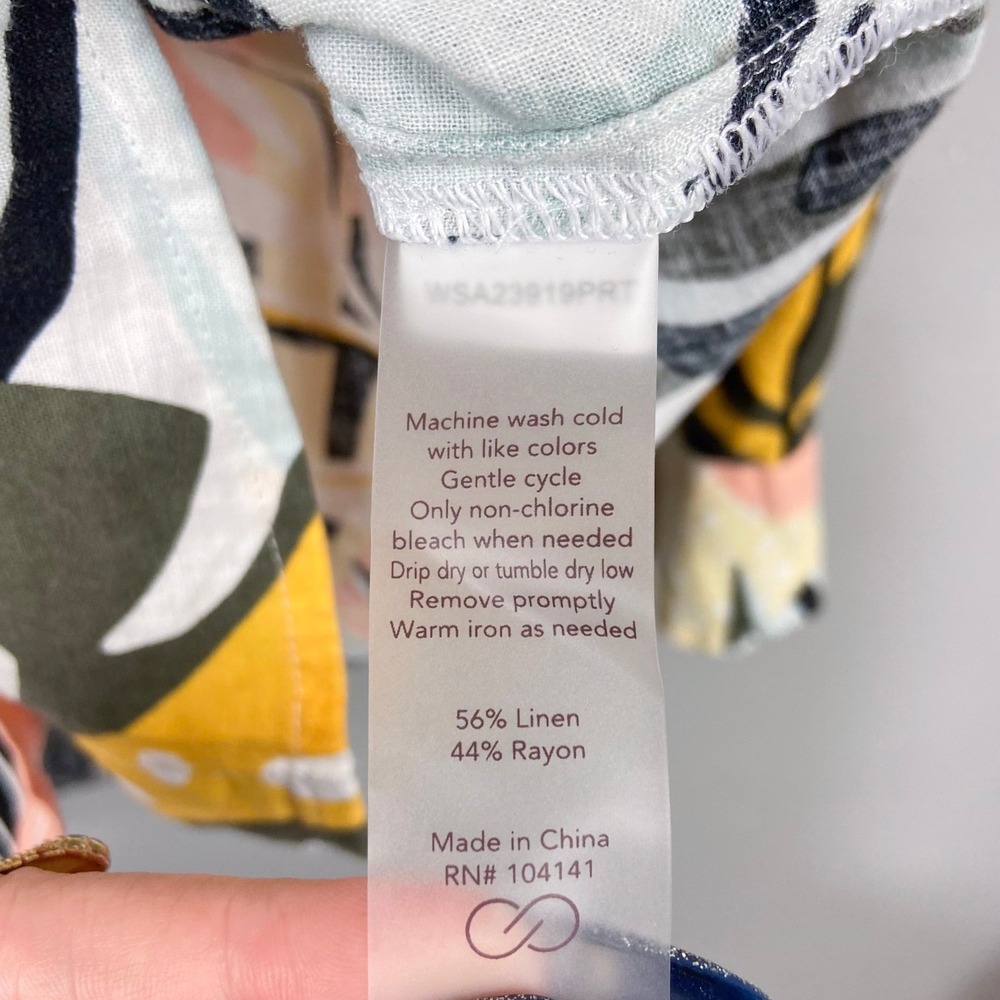 CALIA Linen Blend Shirt Size S Multicolor Tropical Button Down Oversized Top - Picture 10 of 13